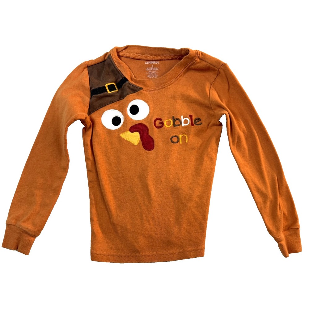 Gymboree Pilgrim Hat Thanksgiving Shirt Girls 3T Orange Gobble On Turkey Fall